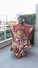 Conjunto C158 – Rosa queimado, bege, creme e marrom – vista frontal