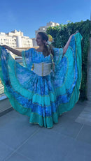 Conjunto C162 – Azul turquesa, azul e branco – vista frontal