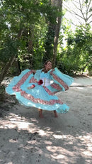 Conjunto C173 – Azul claro, rosa e branco – vista frontal