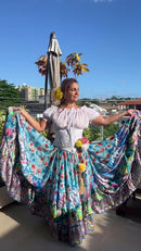 Conjunto C69 – Azul turquesa, azul, rosa e branco – vista frontal