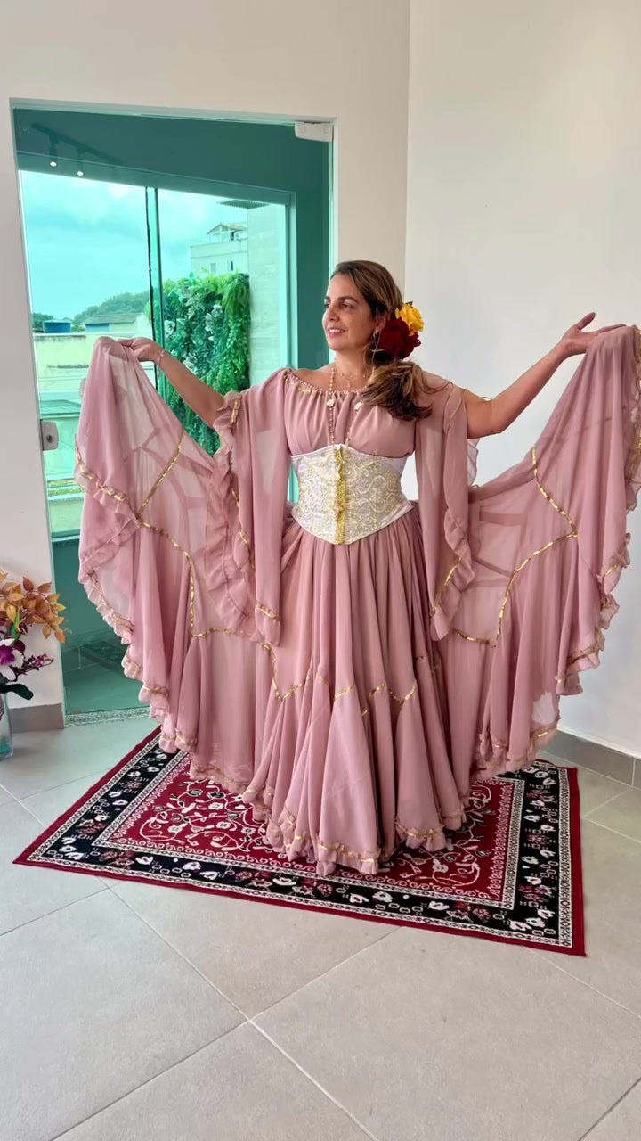 Conjunto C181 – Rosa queimado e branco – vista frontal