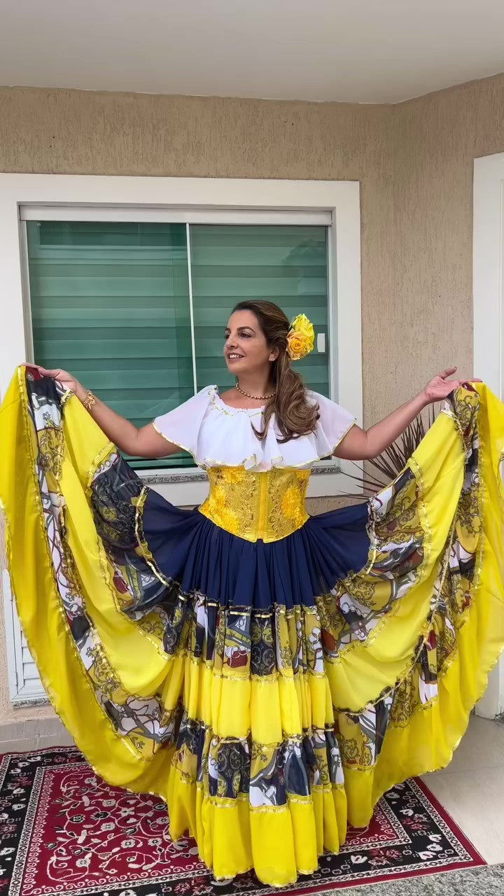 Conjunto C149 – Amarelo, azul marinho e branco – vista frontal