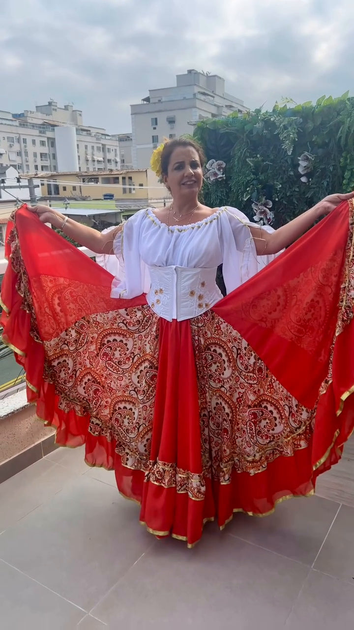 Conjunto C86 – Vermelho, bege e branco – vista frontal
