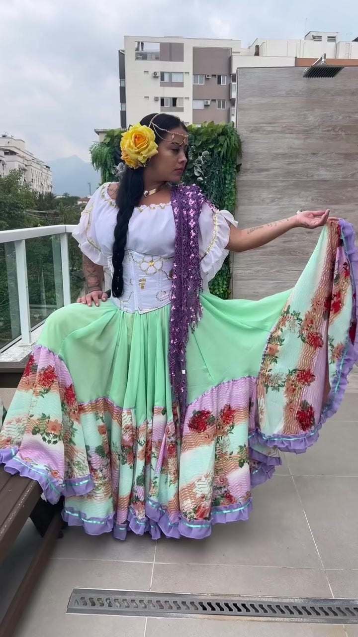 Conjunto C145 – Verde menta, lilás, rosa e branco – vista frontal