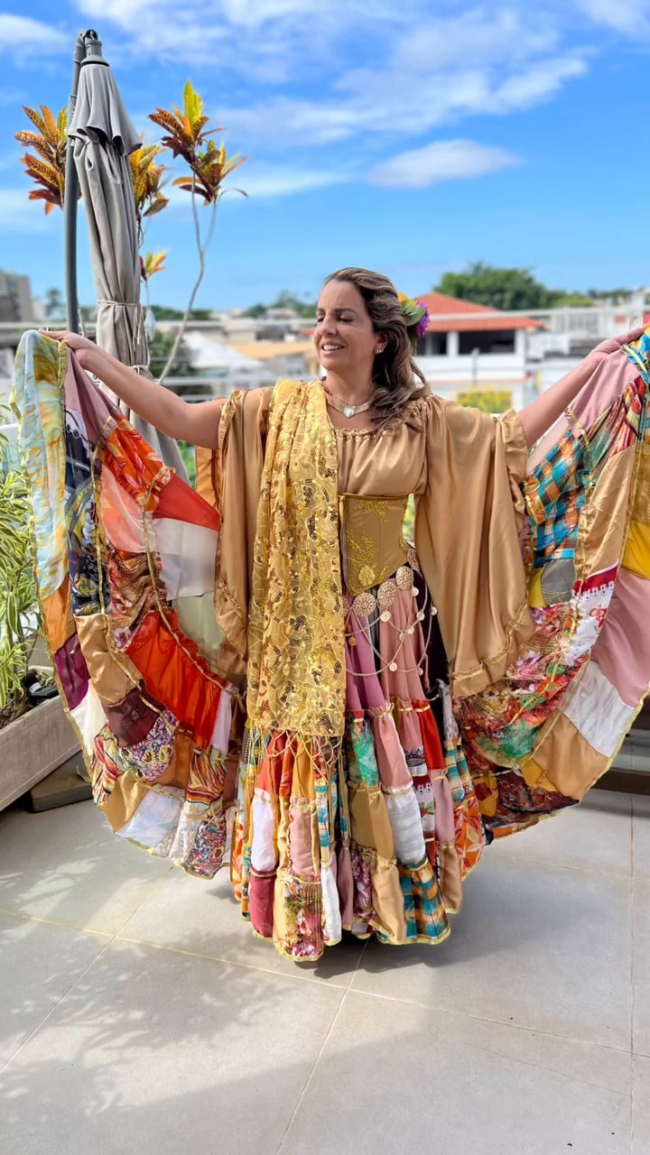 Conjunto C98 – Rosa, laranja, branco e turquesa – vista frontal