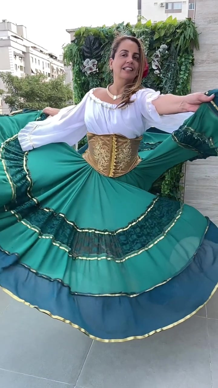 Conjunto C176 – Verde petróleo, verde esmeralda e branco – vista frontal