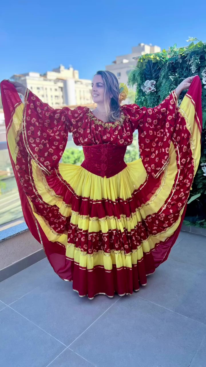 Conjunto C161 – Vermelho e amarelo – vista frontal
