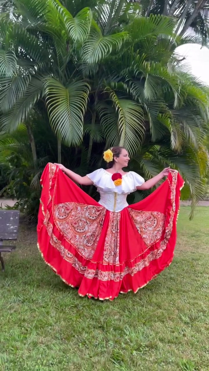 Conjunto C189 – Vermelho, bege e branco – vista frontal