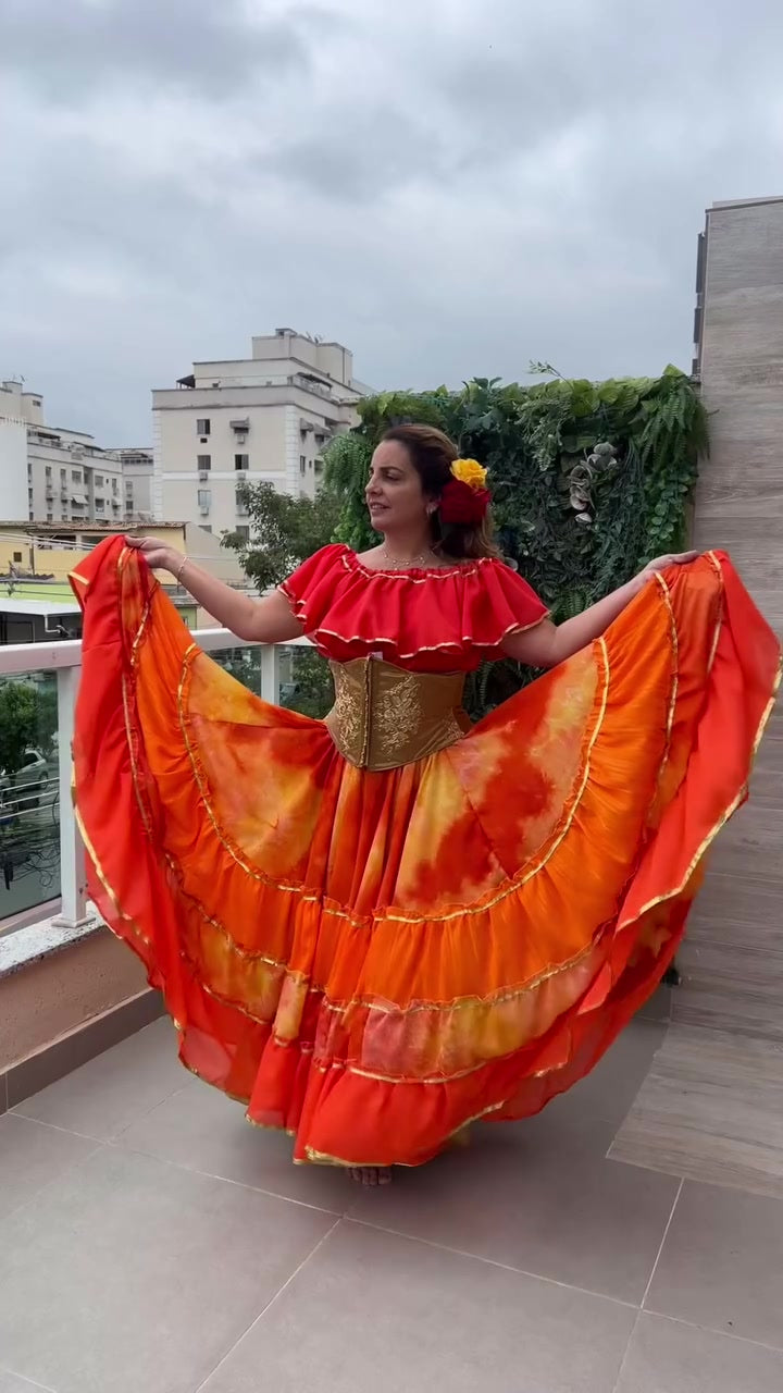 Conjunto C197 – Laranja, coral e vermelho – vista frontal
