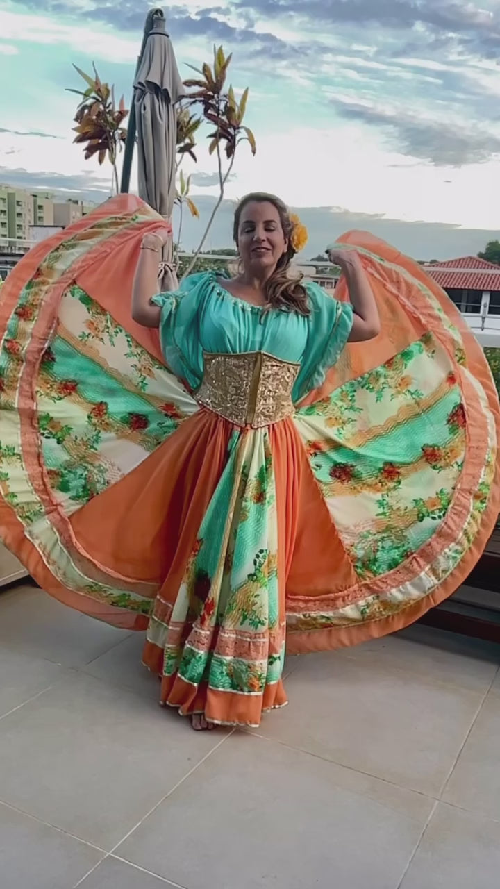 Vídeo do Conjunto C113 – Laranja, verde turquesa e creme