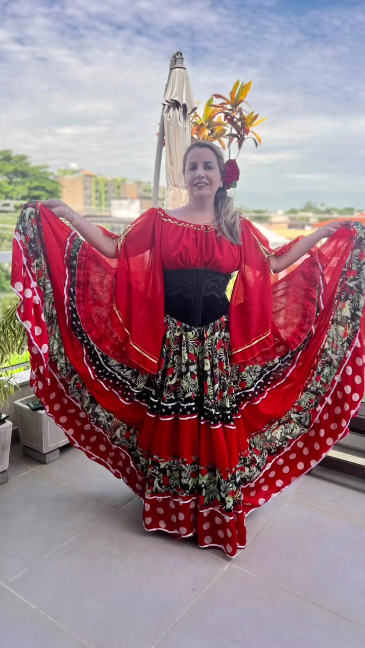 Conjunto C109 – Vermelho, preto e branco – vista frontal