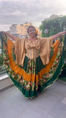 Conjunto C116 – Verde escuro, laranja e bege – vista frontal